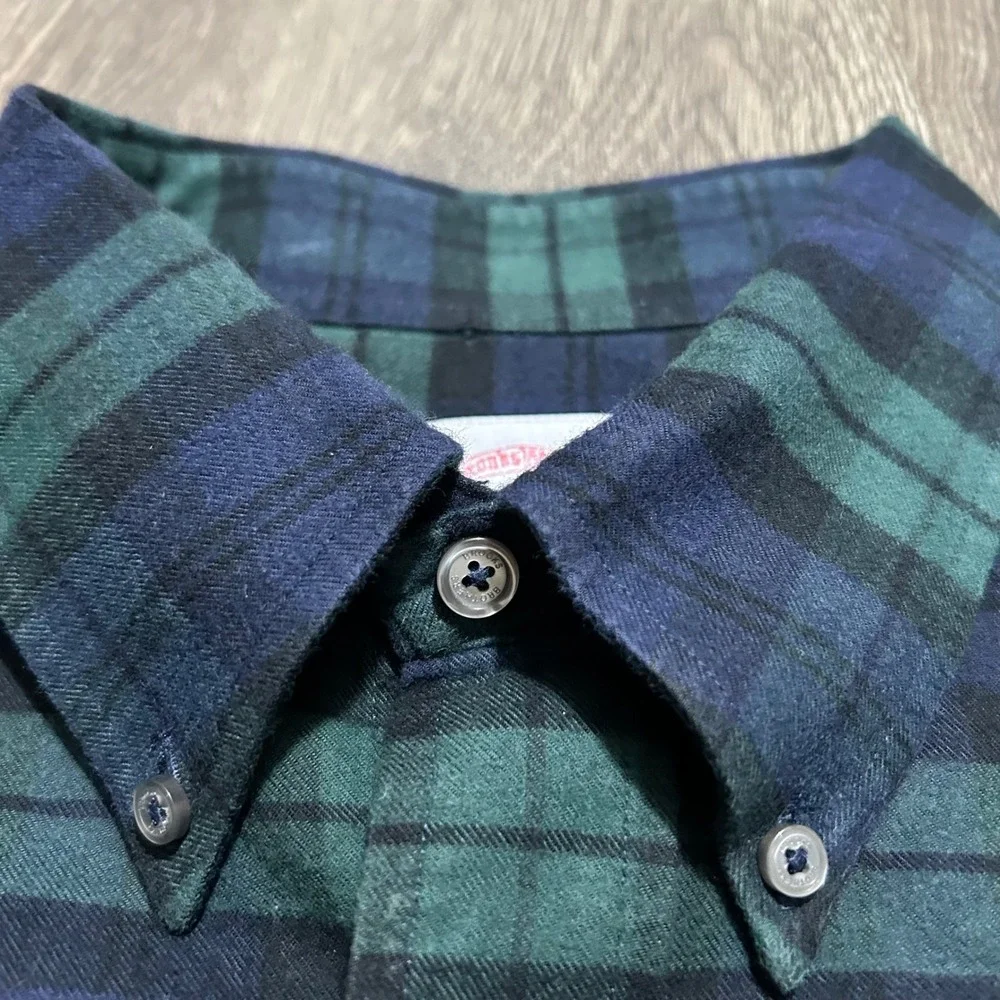 Brooks Brothers Madison Fit Shirt XL‎ Green Navy Blue Button Down Plaid Cotton